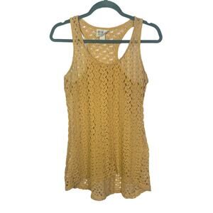 Pretty Rebellious Yellow Crochet Tank Top, Size M